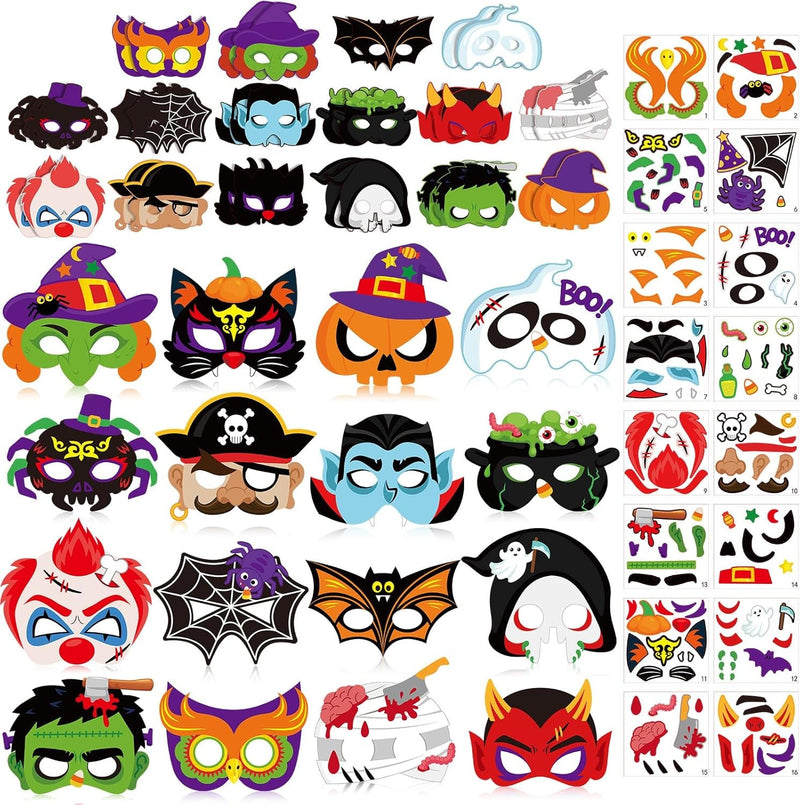 Blosssound 16 Pcs Halloween Mask for Kids Trick or Treat Mask Craft Make Your Own DIY Paper Mask Ghost Monster Face Masks Halloween Party Favor Art Project Family Classroom Activity