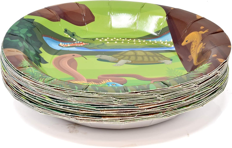 122 Pcs Reptile Lizard Snake Party Supplies Set Paper Plates Cup Napkin for Wildlife Turtle Wilderness Jungle Birthday Disposable Dinnerware Serves 24