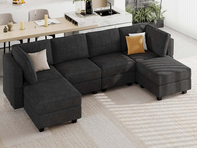 Belffin U Shaped Couch Modular Sofa Reversible Storage Ottoman Sofa Oversized Couches with Chaise Black