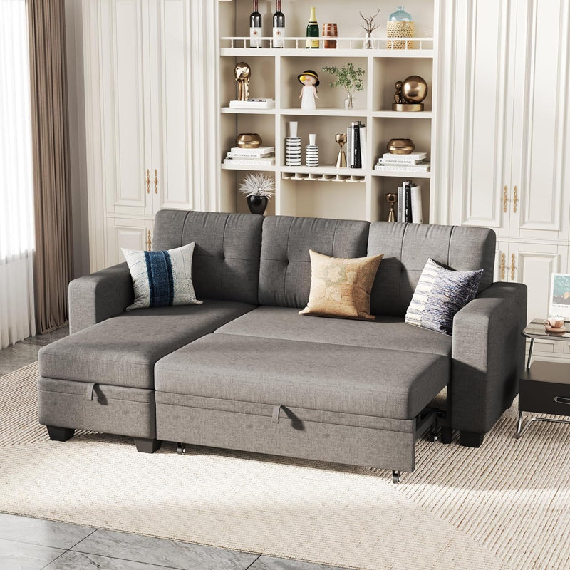 Furmax Sleeper Sofa, Sofa Bed L Shaped Sectional Couch with Reversible Storage Chaise Lounge, Modern Fabric Pull Out Couch & Couch Bed for Living Room Small Space (Grey)