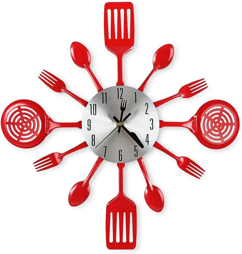 16 Inch Cutlery Kitchen Wall Clocks with Fork and Spoon Dial, Silent Clock Movement and Battery Operated, Great Wall Decor and Housewarming Gifts