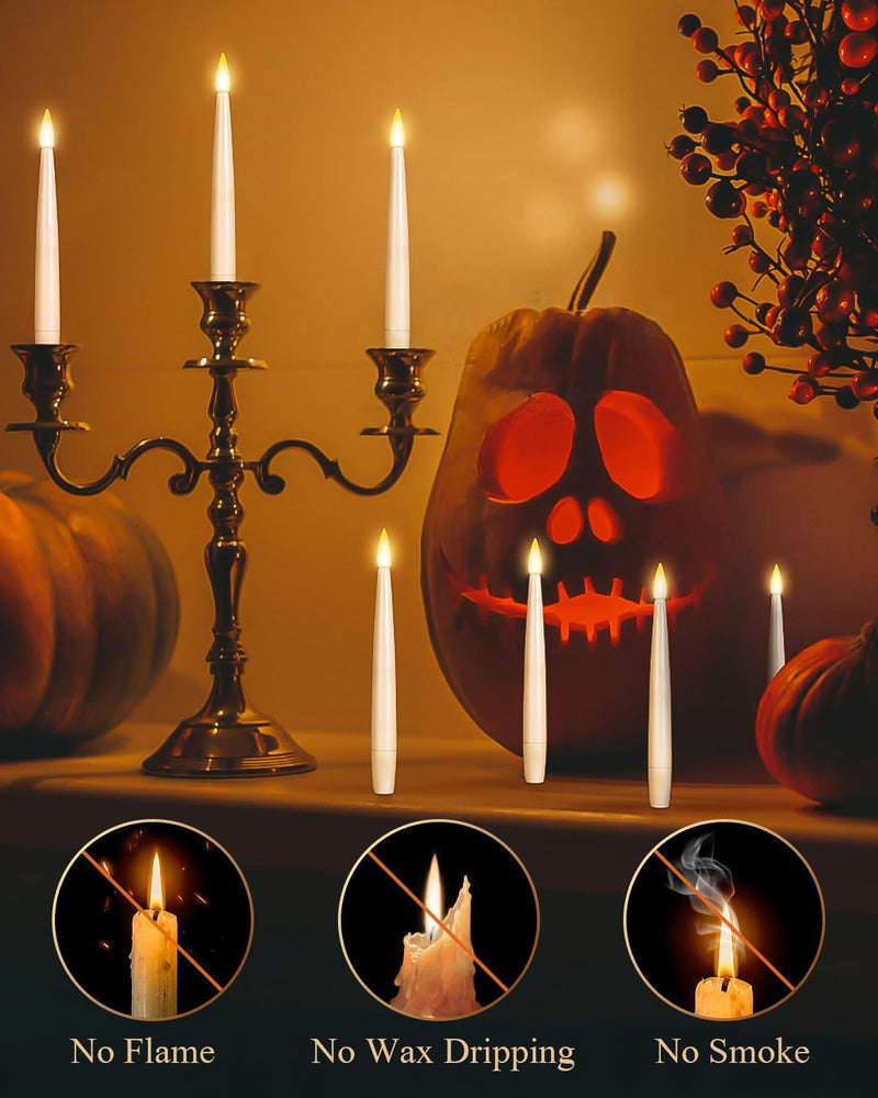 Floating Candles with Wand 10Pcs - Halloween Decorations Magic Hanging Candles Flickering Warm Light LED Flameless Candles with Remote, Christmas Lights for Window Home Bedroom Birthday Party Decor