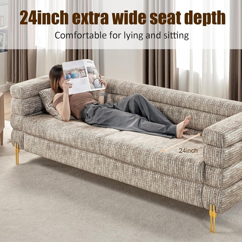 AMERLIFE Modern Sofa Couch, 24''Extra Deep Seat Sofa for Living Room, 85 Inch Oversized Sofa, 3 Seat Sofa, Sectional Couch Set, Calico