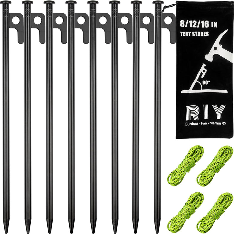 8 Pack Tent Stakes Heavy Duty Metal Tent Pegs for Camping Steel Tent Stakes 8 Inch Unbreakable and Inflexible