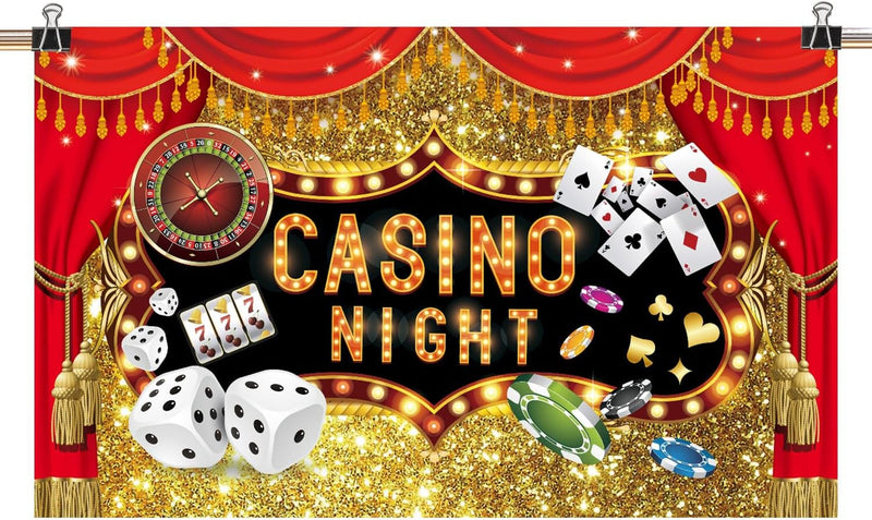 Casino Night Poker Dice Photography Backdrop Vinyl Las Vegas Gold Glitter Bokeh Photo Background Casino Themed Birthday Party Decorations Banner Photo Booths Studio Props 71 X 43 Inch