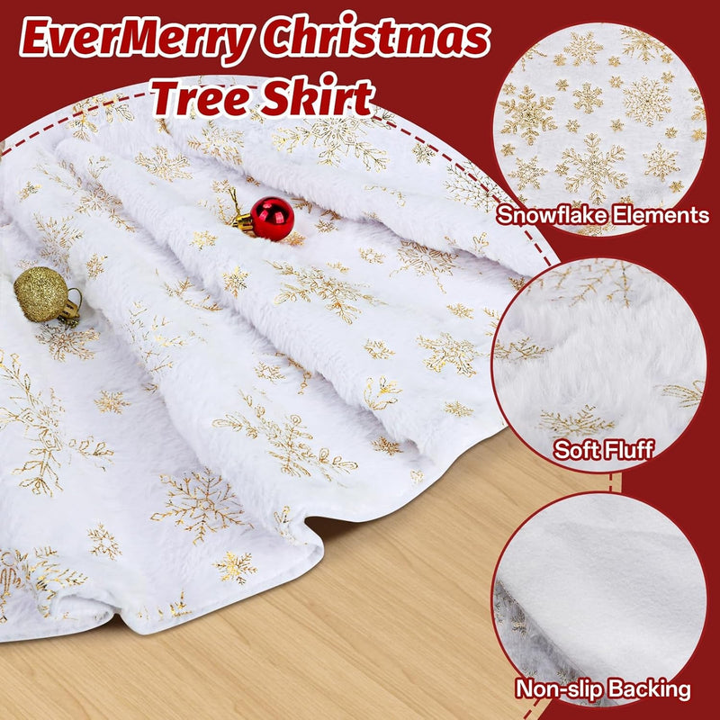 Christmas Tree Skirt, 36 Inches White Luxury Christmas Tree Skirts with Snowflake, Xmas Tree Skirt Decorations for Christmas New Year Party Decor