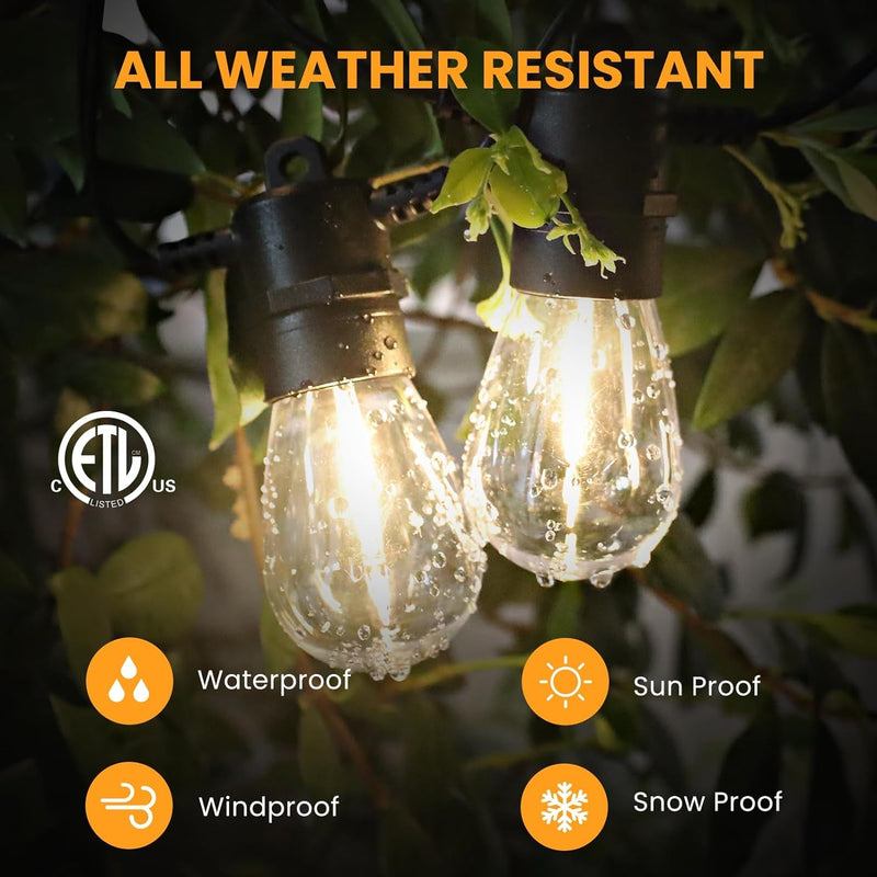 104FT(98+6) Solar String Lights Outdoor Waterproof, Solar Powered Patio Light with 30+2 Dimmable S14 Edison Bulbs Shatterproof & Remote Control, Solar String Lights for outside Garden Backyard