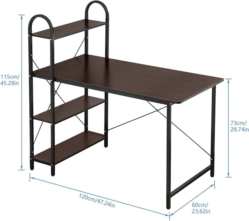 Computer Desk with Storage Shelves 47'' Small Study Writing Desk with Bookshelves for Small Spaces Modern Home Office Workstation