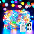 33Ft 100 LED Outdoor String Lights, Warm White Fairy Lights Battery Operated with Remote, Waterproof Twinkle Lights for Bedroom Dorm Patio Tapestry Backyard Garden Party Indoor Christmas Decoration