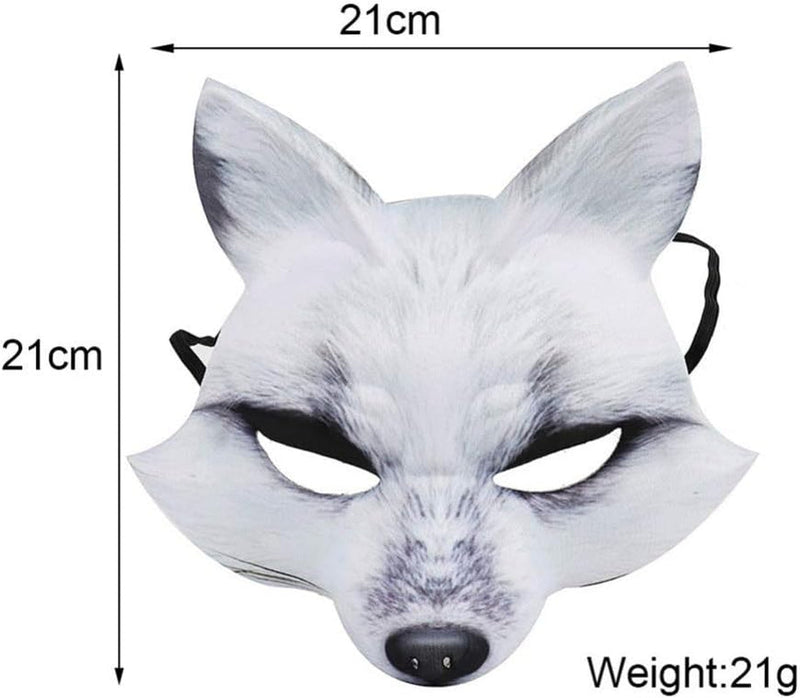 AMOSFUN Halloween Fox Half Mask Cosplay Animal Face Mask Realistic EVA Party Mask for Halloween Cosplay Costume Accessory (White)