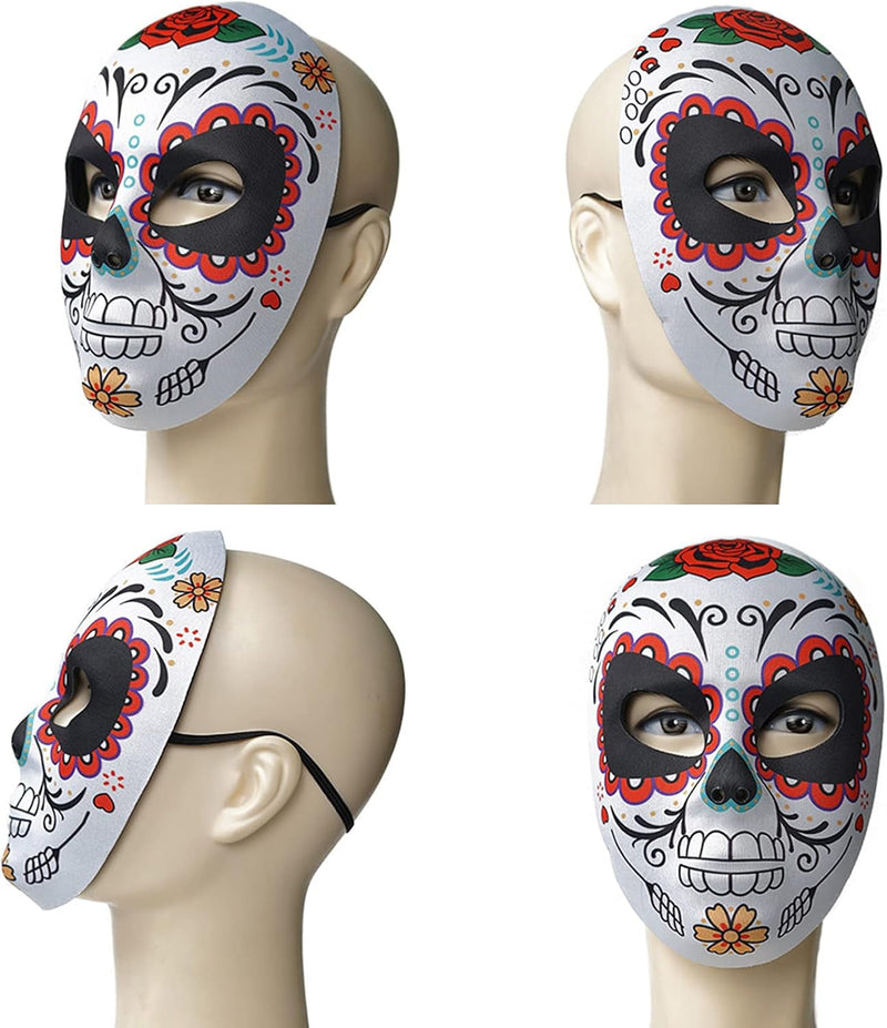 2 Pcs Day of the Dead Sugar Skull Mask Halloween Full Face Mask Women Zombie Skeleton Bone Flower Leaf Masquerade Party Mask for Birthday Festival Holiday Carnival Bar Cosplay Mexican Party Supplies