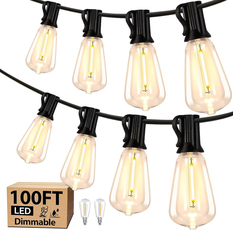 100FT LED Outdoor String Lights, Waterproof outside Patio Lights with 52 Dimmable ST38 Edison Bulbs, Connectable Hanging Lights for Yard Porch