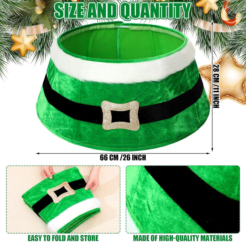 Elf Belt Christmas Tree Collar 26 X 11 Inch Christmas Santa Belt Tree Skirt Xmas Tree Ring Stand Base Cover for Christmas Tree Decoration Green