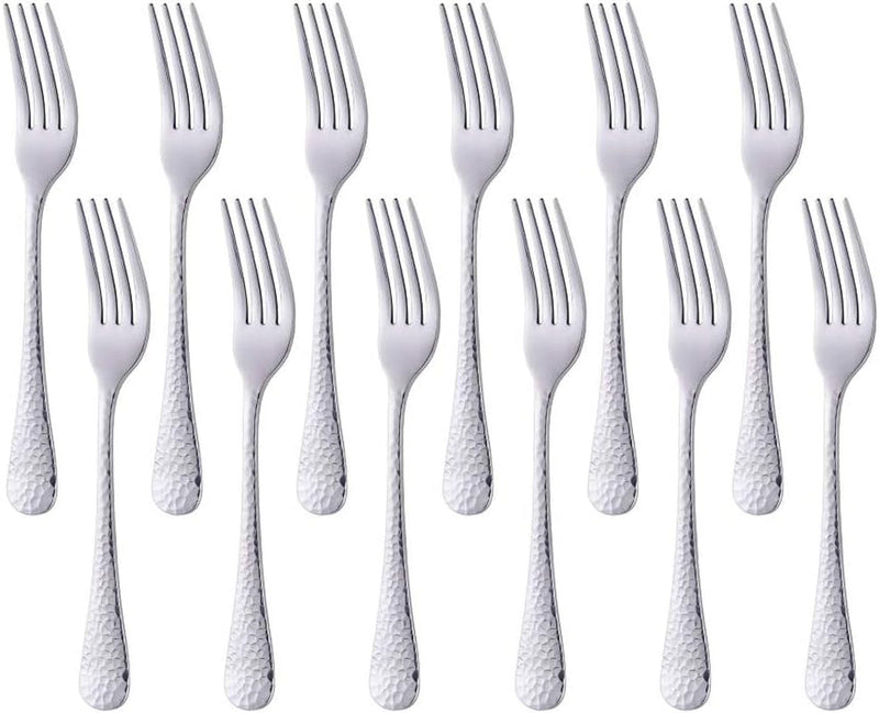 Dinner Fork Dessert Salad Forks 8-Inch Big Forks BUY&USE Stainless Steel Hammered Surface Silverware Set of 12 Pieces for Home Hotel Restaurant