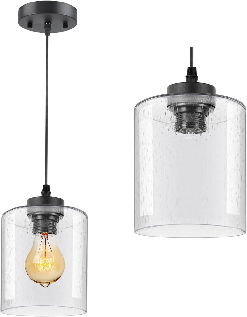 Boostarea 3-Light Modern Pendant Light Fixtures, Industrial Hanging Ceiling Lamp with Seeded Glass Shade, Farmhouse Black Pendant Lighting for Kitchen Island Sink Living Room Hallway Dining Bedroom