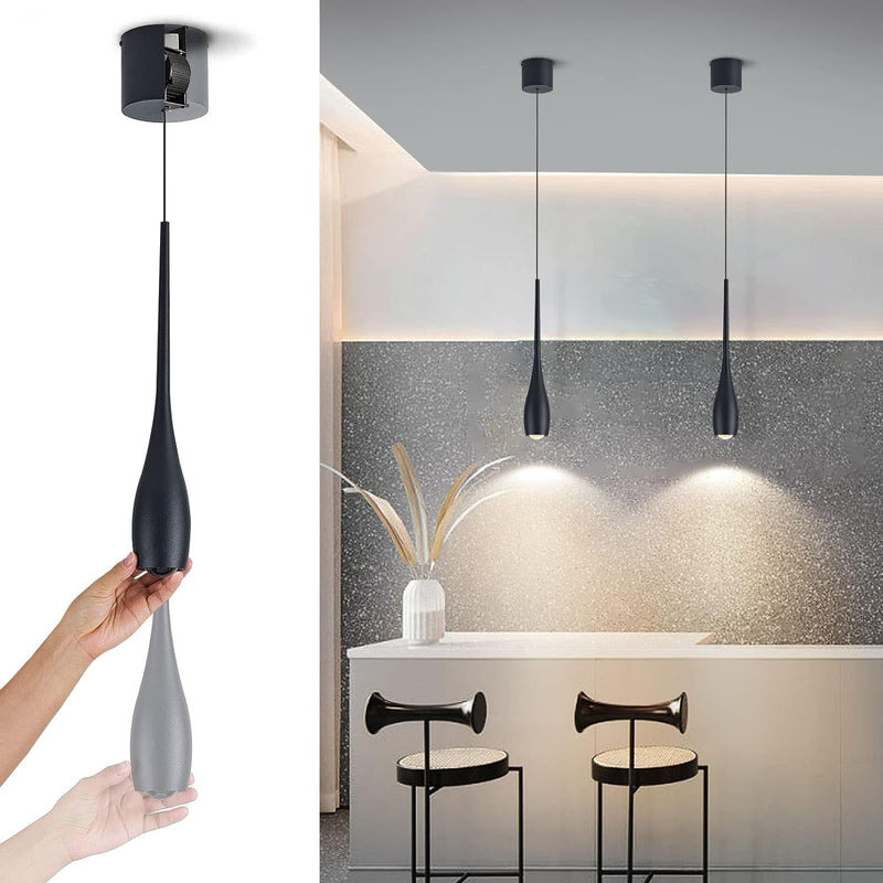 Black Pendant Light for Kitchen Island, LED Dimmable Pendant Light Fixtures, Small Modern Industrial Adjustable Cord Hanging Pendant Light for over Sink, Bar, Dining Room, Bedside