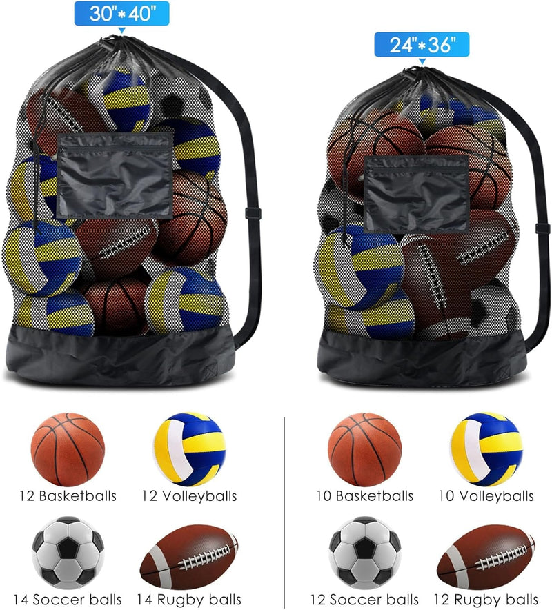 BROTOU Extra Large Sports Ball Bag Mesh, 5PCS Soccer Ball Bag with Adjustable Shoulder Strap, Drawstring Bags Team Work Ball Bags for Holding Soccer, Football, Volleyball, Swimming Gear