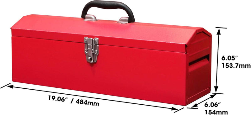 BIG RED TB101 Torin 19" Hip Roof Style Portable Steel Tool Box with Metal Latch Closure and Removable Storage Tray, Red, 19.1" X 6.1" X 6.5"