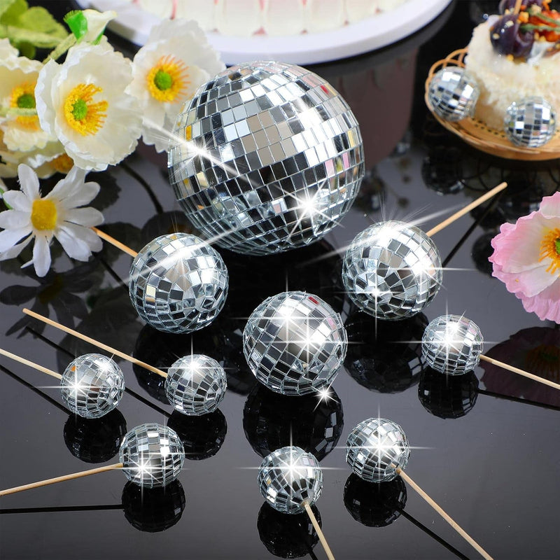 12 Piece Disco Ball Cake Toppers Disco Ball Cupcake Toppers 70'S Disco Cake Centerpiece Decor Disco Theme Cake Picks for Saturday Night Fever Party Supplies Disco Ball Dance Birthday