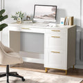 4 EVER WINNER White Desk with Drawers, 43” Home Office Computer Desk with 4 Storage Drawers, Gold Hardware for Small Space, White and Gold Desk Writing Study Table for Bedroom