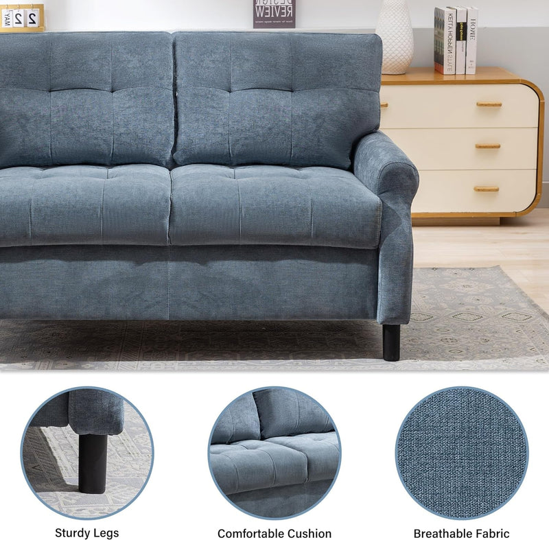 55" Loveseat Sofa, 2 Seater Sofa for Small Spaces, Removable Back and Thickened Soft Sofa Cushion, Furniture for Bedroom, Living Room, Apartment, Solid and Easy to Install (Blue)