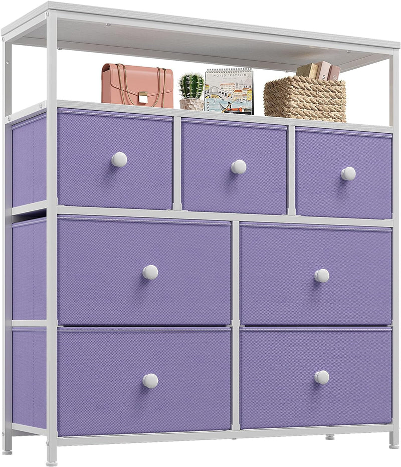 Enhomee Dresser, Dresser for Bedroom with 7 Drawers, Dressers & Chests of Drawers for Bedroom, Dresser TV Stand with Wooden Top and Metal Frame, Fabric Dresser for Bedroom, Living Room, Closet