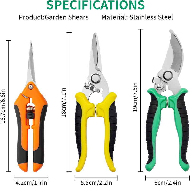 Garden Pruning Shears 3 Pack Gardening Shears Garden Scissors Stainless Steel Garden Shears Pruning Scissors Garden Clippers Pruning Shears for Gardening Garden Tools Tijeras De Jardinería