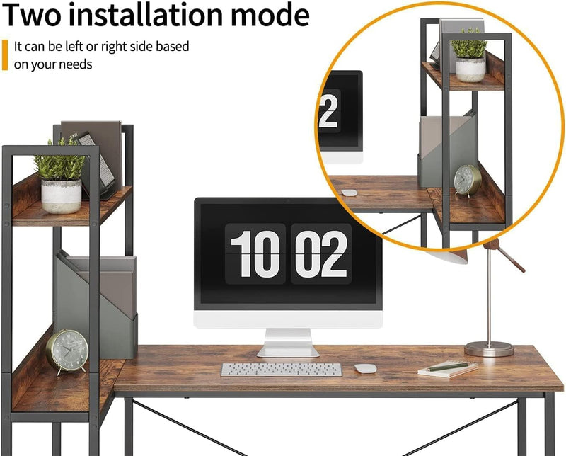 Cubicubi Computer Corner Desk with Storage Shelves, 47 Inch Small L Shaped Computer Desk, Home Office Writing Desk with 2 Hooks, Black