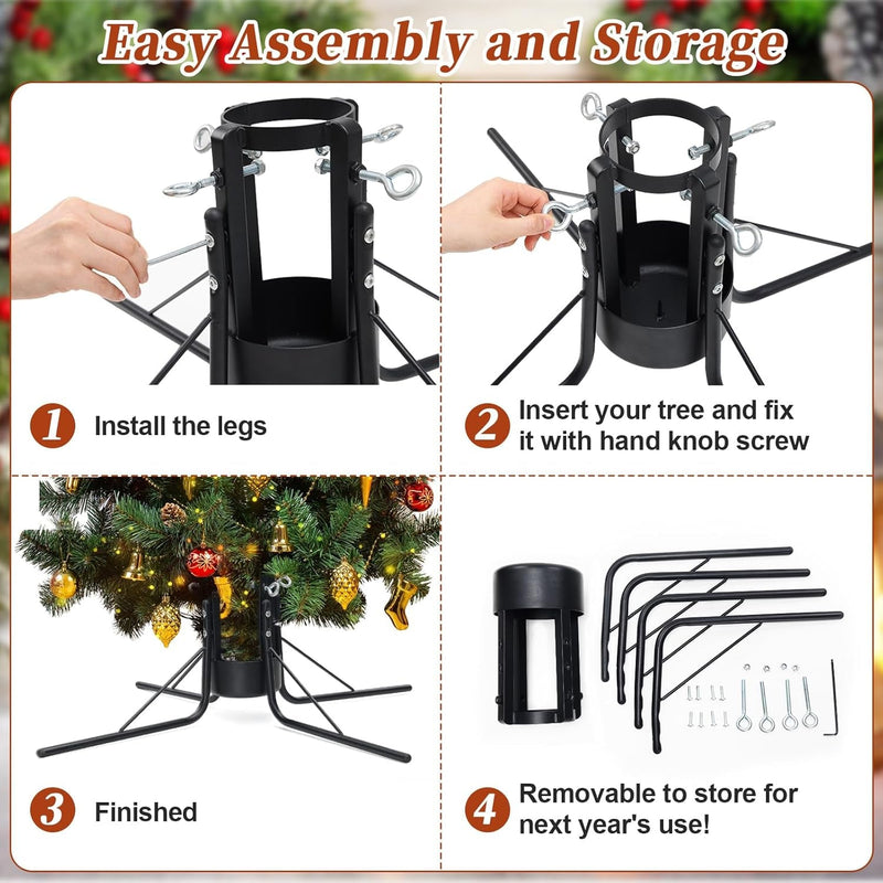 Christmas Tree Stand for Real Trees, Heavy Duty Metal Live Christmas Tree Stand, Adjustable Universal Replacement Xmas Tree Base Holder for Fresh Tree 4-10Ft, Fit 1.2-4.2 Inch Trunk Diameter