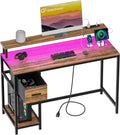 Greenforest Computer Desk with Drawers 39 Inch,Gaming Desk with LED Lights & Power Outlets Small Desk with Monitor Stand and Reversible Shelf,Black