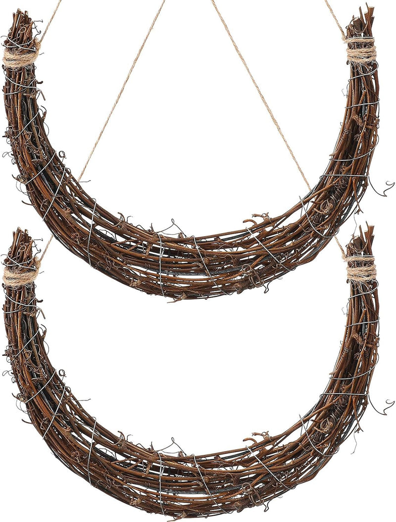 FOMIYES 2Pcs Natural Grapevine Wreath DIY Moon Shape Wreath Hoop Vine Branch Wreath Ring Rattan Wreath Garland 25Cm Flower Arrangement Ring for Front Door Wedding Party Decor