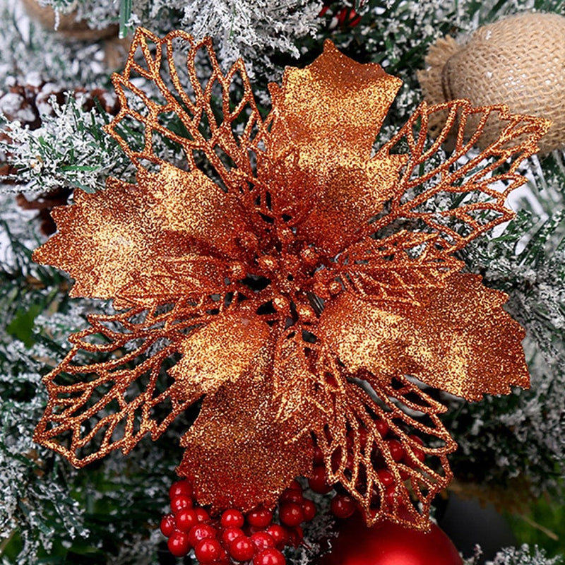 1/10 Pcs Christmas Large Poinsettia Glitter Flower Tree Decorations Xmas Party Home Home & Garden > Decor > Seasonal & Holiday Decorations& Garden > Decor > Seasonal & Holiday Decorations WODLLCHD 10 Pcs Bronze 