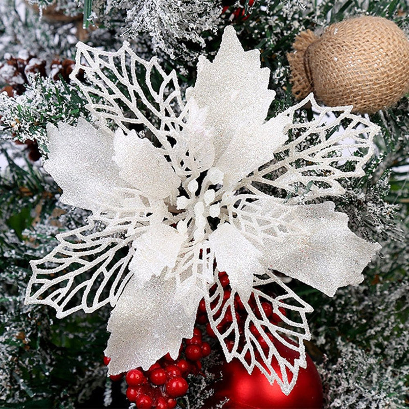 1/10 Pcs Christmas Large Poinsettia Glitter Flower Tree Decorations Xmas Party Home Home & Garden > Decor > Seasonal & Holiday Decorations& Garden > Decor > Seasonal & Holiday Decorations WODLLCHD 1Pc White 