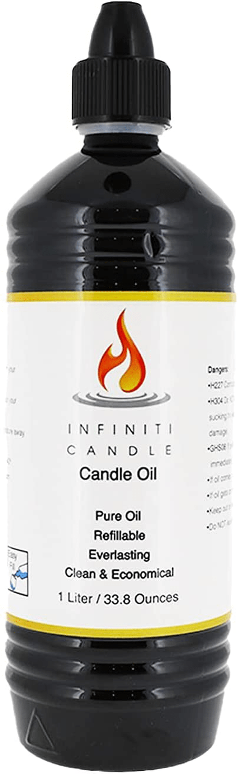 1 Liter Lamp Oil For Torches Lamp And Lanterns, Clear Fluid Safe For Indoor And Outdoor Use. Created For Infiniti Refillable Oil Candle. Unscented And Smokeless . Child safety cap and easy pour spout.