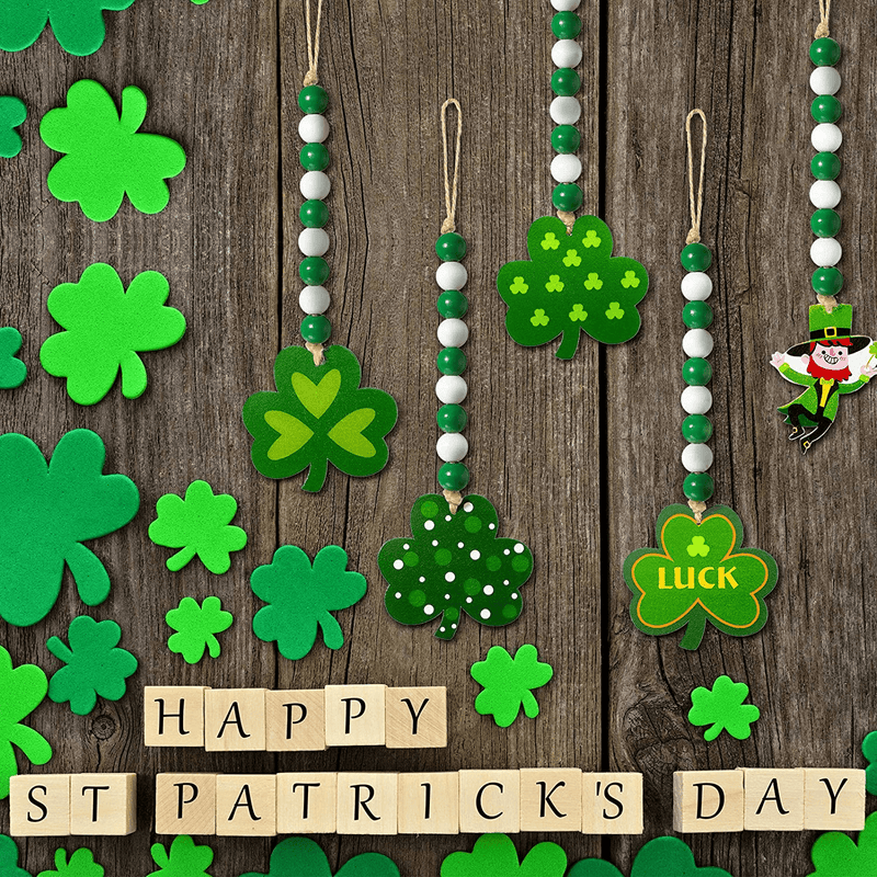10 Pieces St Patrick'S Day Wood Bead Garlands Green Shamrock Bead Ornaments Rustic Farmhouse Beads Pendants Hanging for St Patrick'S Day Home Decoration Arts & Entertainment > Party & Celebration > Party Supplies Syhood   