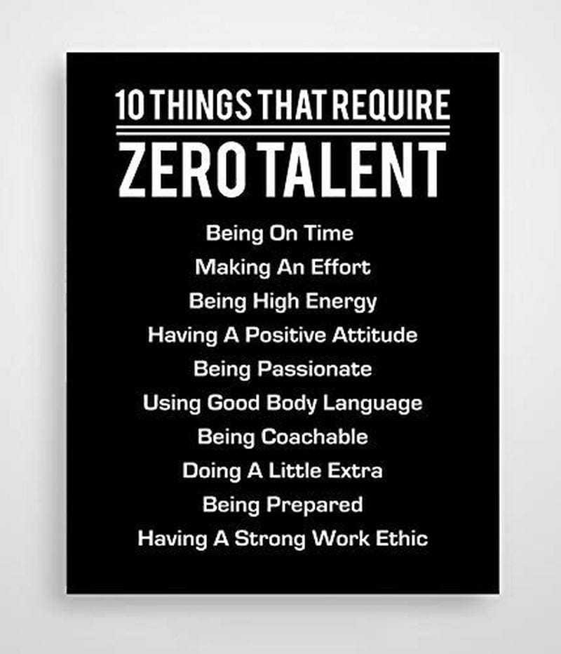 "10 Things That Require Zero Talent"- Motivational Wall Art- 8 X 10" Poster Print-Ready to Frame. Modern Decor for Home-Office-School-Gym & Locker Room. Teach Your Team & Players the Fundamentals! Home & Garden > Decor > Artwork > Posters, Prints, & Visual Artwork AMERICAN LUXURY GIFTS   