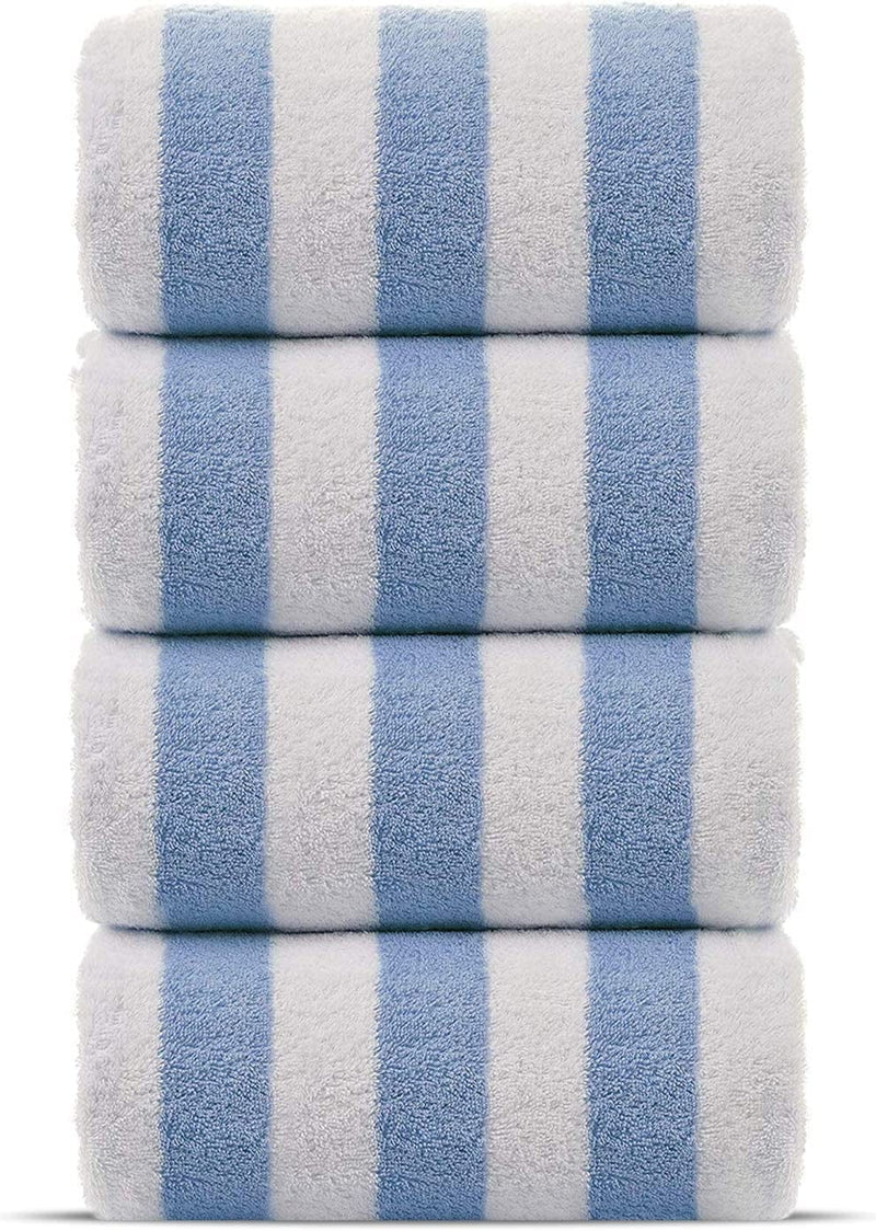 100% Turkish Cotton, Luxury Eco-Friendly Cabana Stripe Highly Absorbent Pool Beach Towels for Beach, Pools and Travel (30X60 Inches) 4 Pack, Gray Home & Garden > Linens & Bedding > Towels Turkish Linen Light Blue Pool Beach Towels - 4 Pack 