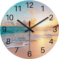 Beach Wall Clock Battery Operated 12 Inch - Glass Wall Clock Non Ticking - Analog Blue Wall Clock for Bedroom Living Room Kitchen Bathroom Office