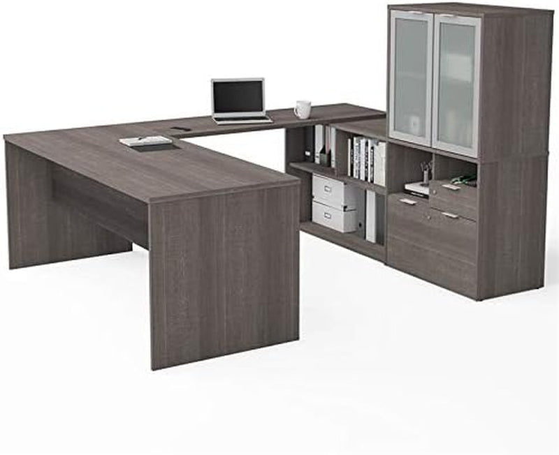 Atlin Designs U Shape Computer Desk with Hutch in Bark Gray