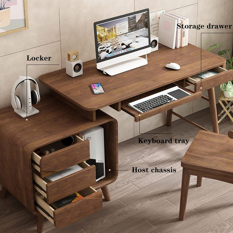 Computer Desk Stable Wooden Desktop PC Desk with Lockers, Drawers and Keyboard Tray Modern Home Working Study Table Scalable Study Room Workstation Home Office Desks