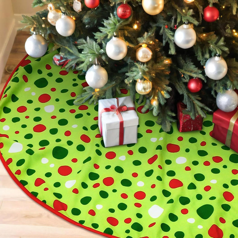 Christmas Tree Skirt Green Christmas Tree Mat Red and Green Polka Dot Christmas Tree Skirt for for Holiday Party Xmas Tree Decoration(48 Inches)