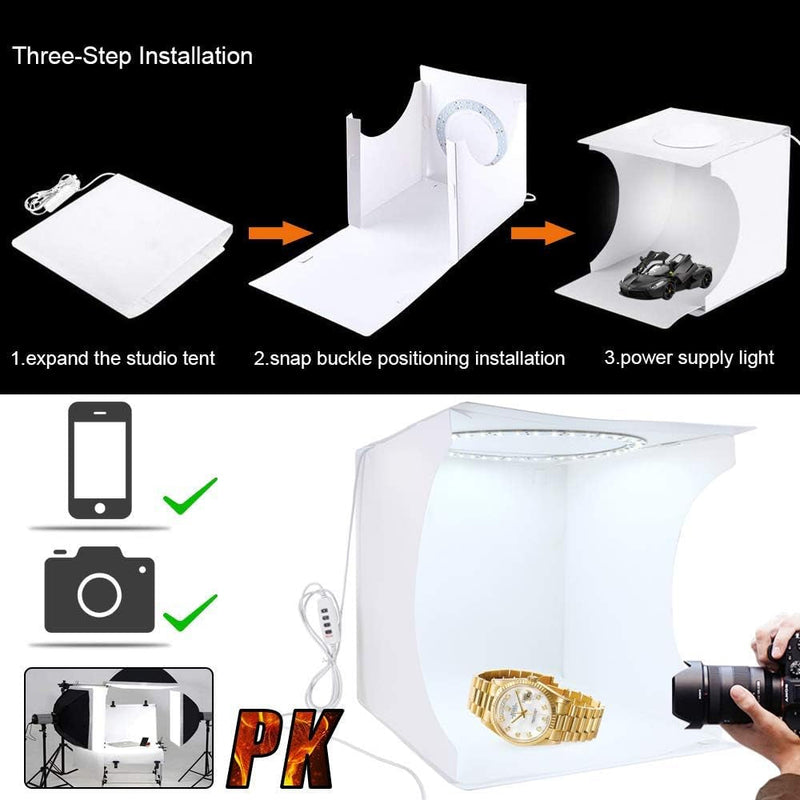 Fotoconic Photo Studio Box, 9 Inch 24Cm LED Shooting Tent, Dimmable 3200K~6500K Warm White Lighting, Portable Photography Booth with 6 Color Backdrops