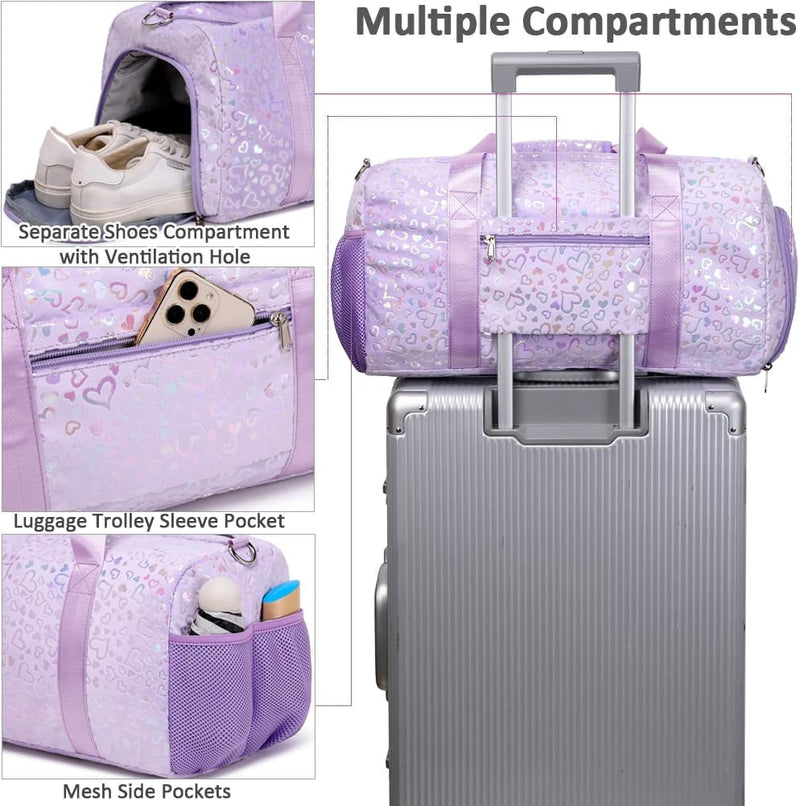 Duffel Bag for Girls Fluffy Dance Bag for Girls Ballet Bag Girls Sports Gym Bag Water Resistant Travel Duffle Bags with Shoes Compartment