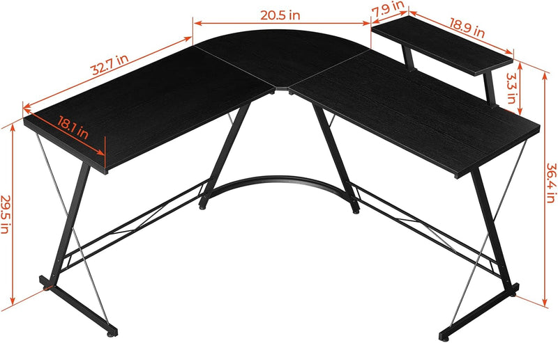 AINGOO L Shaped Desk Corner Desk 50.6” Gaming Desk with Large Monitor Stand Space-Saving Reversible Home Office Workstation, Easy to Assemble, Black
