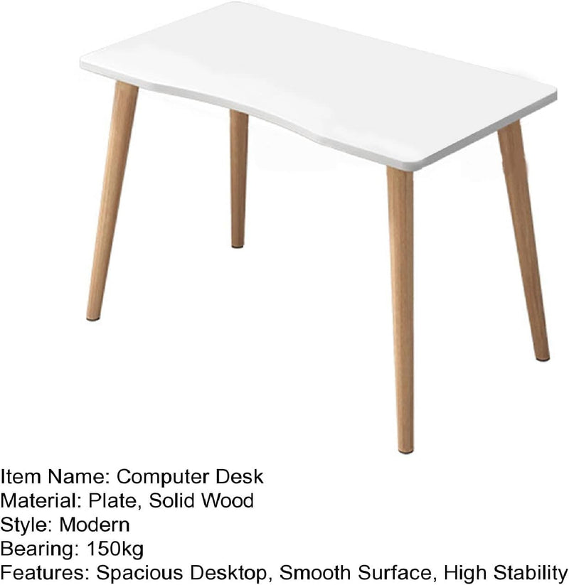 Computer Writing Desk, Modern Ergonomic Arc Design Computer Desk, PC Spacious Desktop Study Work Table for Home Office (White)