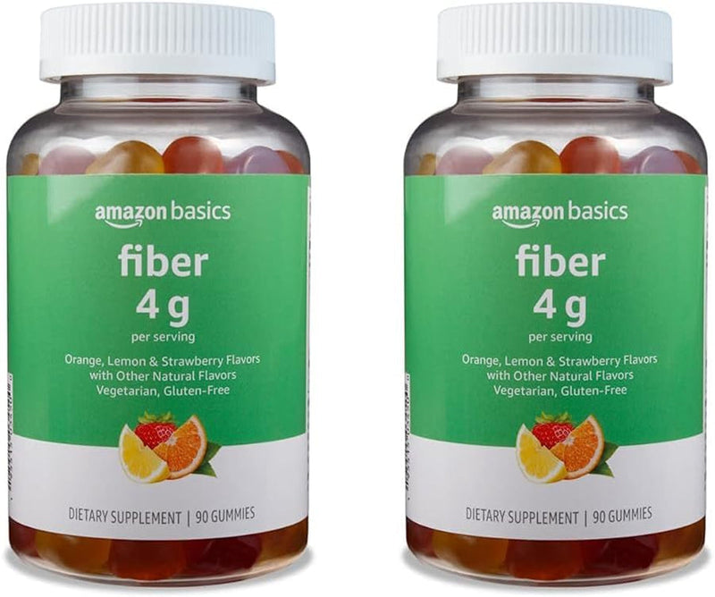 Amazon Basics (Previously Solimo) Fiber 4G Gummy - Digestive Health, Supports Regularity, Orange, Lemon & Strawberry, 90 Gummies (2 per Serving)