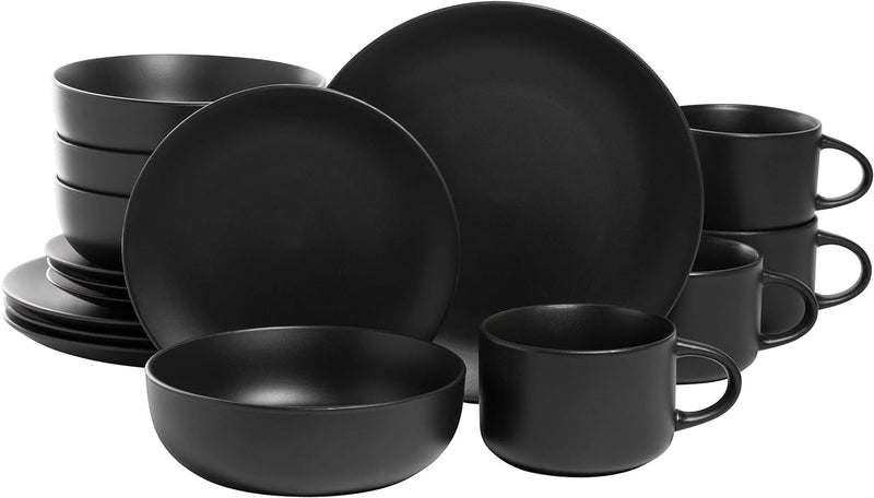 10 Strawberry Street Wazee Matte Coupe Dinnerware Set, 16 Pc, Black