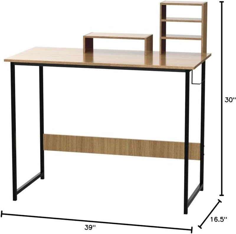 FDW with Removable Lockers,Writing Desk for Home Office Modern Simple Style Table Black Metal Frame,Brown, 39"