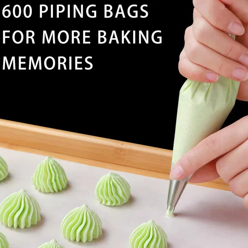 600 PCS Piping Bags, 12 Inches Pastry Icing and Cookie Bags, Tipless Piping Bags for Royal Icing, Thicken Non-Slip and anti Burst Cake Cookie Decorating Supplies