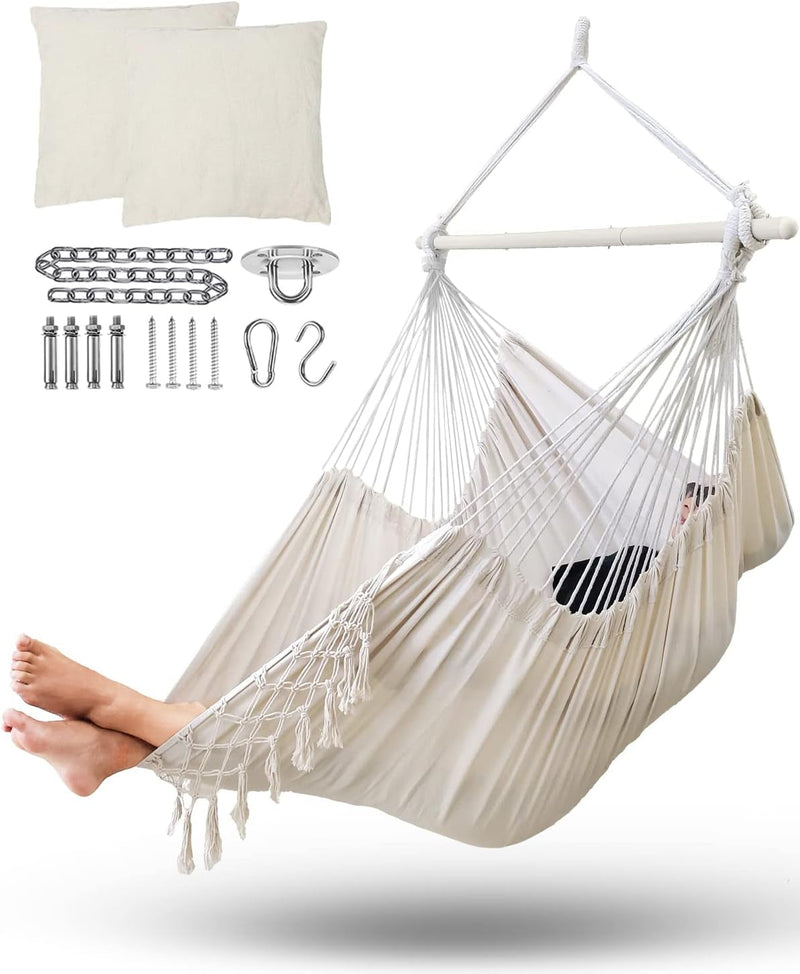 Hammock Chair Swing Indoor Hammock for Bedroom - Max 500 Lbs－Steel Spreader Bar with Anti-Slip Rings-Indoor&Outdoor